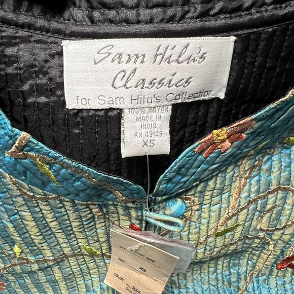 SAM HILU'S CLASSICS REVERSIBLE QUILTED JACKET FLORAL SEA GREEN / BLACK - Picture 4 of 9